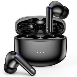 HKERR Bluetooth Headphones True Wireless Earbuds with Charging Case 50H Playback LED Power Display Earphones IPX7 Waterproof in-Ear Headphones with Mic for Pad Phones Sports Workout, Black