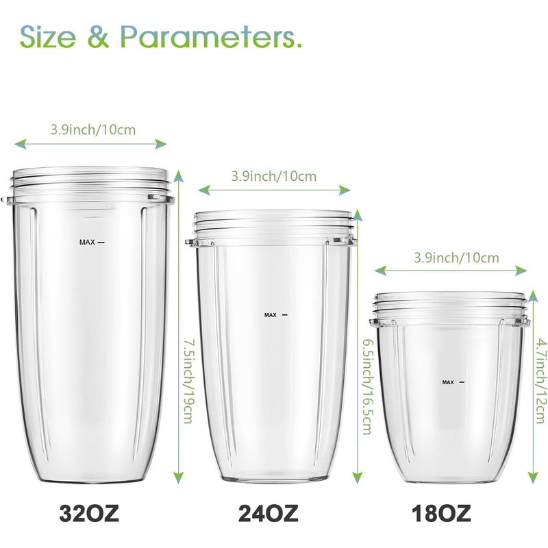2 Pack Blender Replacement Cups for Nutribullet Blender, 32oz Cups