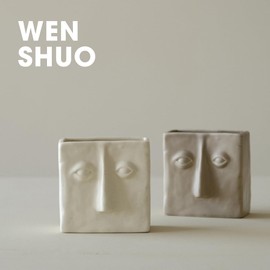 WENSHUO Abstract Square Face Pen Holder, Modern and Minimalistic Desk Accessories