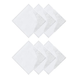 PACGOTH Women’s Handkerchiefs 100% Cotton, Ladies Embroidery Handkerchiefs, Dainty White Lace Weddings Hanky Gift for Her, Pattern 2 - 6pcs, 17*17"