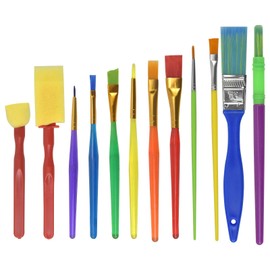 Children's Paint Brushes,12 Pieces Kids Art Paint Brush Sponge Paint Brushes, Childrens Artist Paint Brushes Set for Watercolor, Oil, Acrylic, Face Painting
