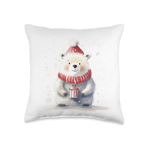 Icebear theme Christmas Danish Design Polar Bear Winter Throw Pillow,