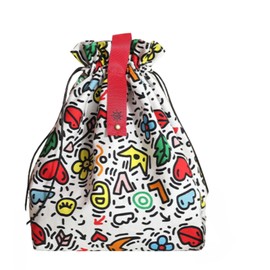 XINGNIAO Creative Graffiti Insulated Lunch Bag, Cotton Canvas Drawstring Bento Tote for Picnics