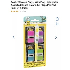 Post-it Flags Page Flag Value Pack, Assorted, 200 1" Flags + Highlighter With 50