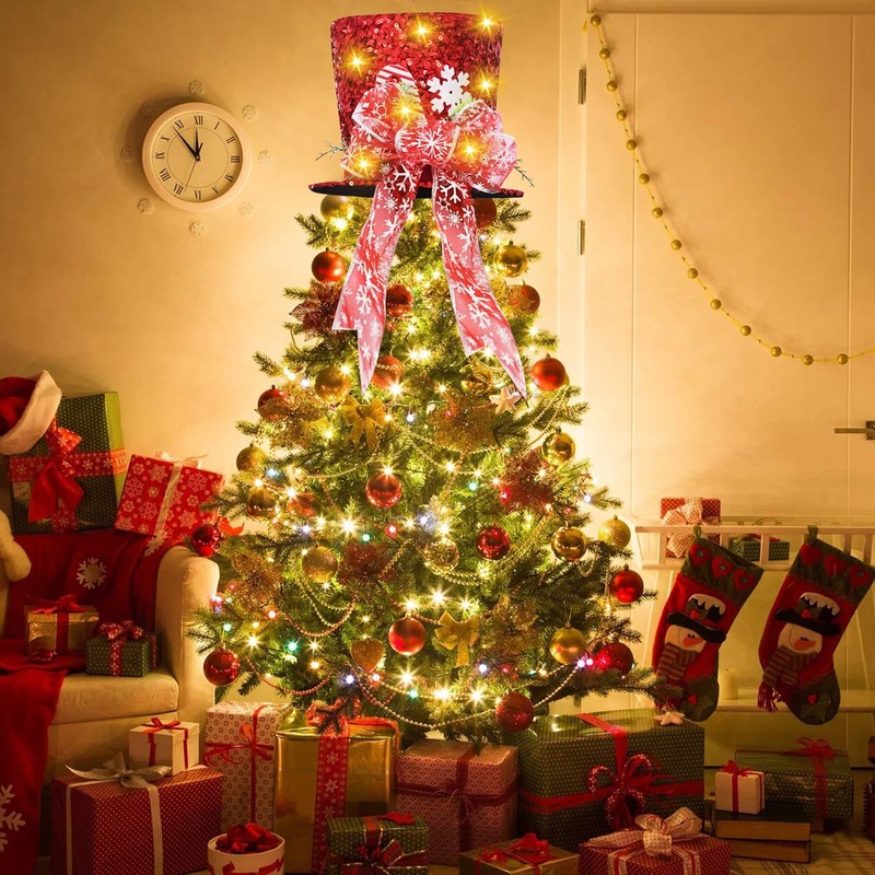 Christmas Tree Topper Hat, Velvet Red Top Hat Tree Topper
