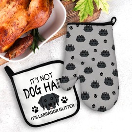 Mingnei Labrador Retriever Dog Oven Mitts and Pot Holders Sets, Labrador Retriever Kitchen, Black Lab Heat Resistant Potholder Kitchen Decor for Women Cooking BBQ,It’s Labrador Glitter Oven Glove Set