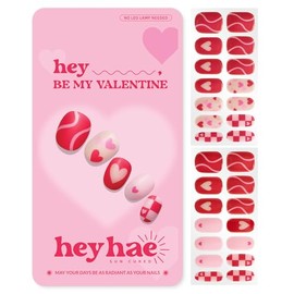 Heyhae Tiras de gel semicurado para uñas | Curado al sol, no requiere lámpara LED | Fácil de aplicar y retirar, acabado de salón | Kit completo - Hey, Be My Valentine