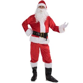 LYSINK Santa Claus Costume for Men 6PCS, Christmas Santa Costume Adult Deluxe Santa Suit Professional Santa Outfit (White, L)