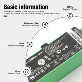 ANTIEE 1800mAh Vacuum Cleaners Battery for Robots 680 500 600 700 800 900 595 670 671 675 677 681 685 690 691 695 696 760 761 770 788 0 7900 860 870 871 880 960 965 966 980 Robot Vacuum Cleaners 14.4V