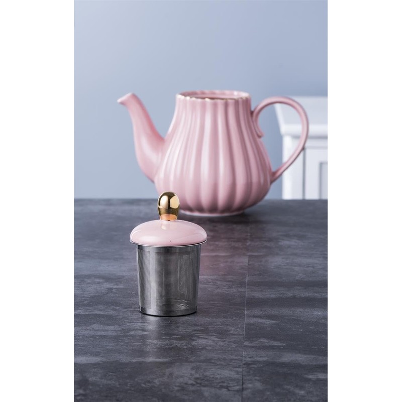 Jusalpha Pink Porcelain Teapot with Removable Stainless Steel Infuser, Blooming
