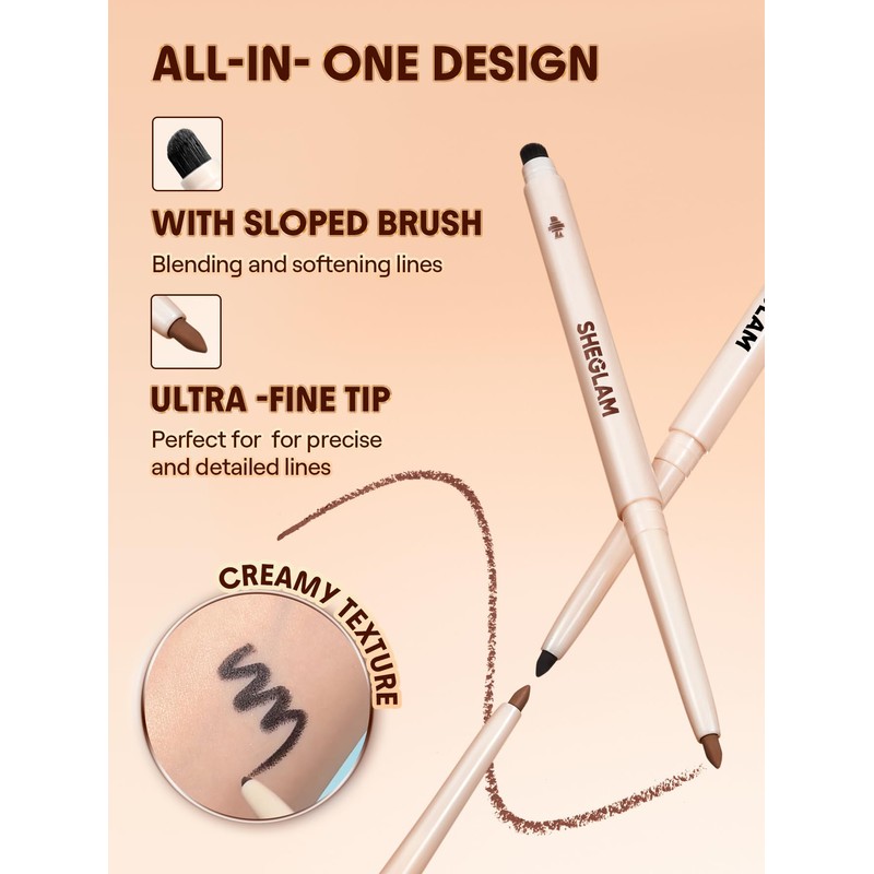 SHEGLAM Gel Glide Eyeliner Pencil Creamy Waterproof Smudgeproof Longwearing Eyeliner-Brown