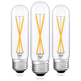Vintage T10 Led Bulb, Dimmable 2W Tubular Chandelier Bulb, 25Watt Incandescent Bulb Equivalent, 2700K Warm White, Clear Glass, Antique E26 Light Bulbs for Pendant Desk Cabinet Piano Lamp, 3 Pack