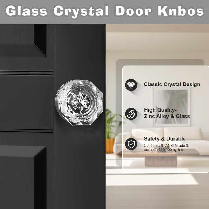 NIZADO 2 Pcs Crystal Privacy Door Knobs Interior, Satin Nickel