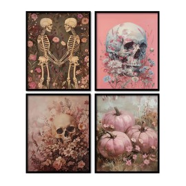 Pink Halloween Gothic Skull Wall Decor, 8x10 Set of 4