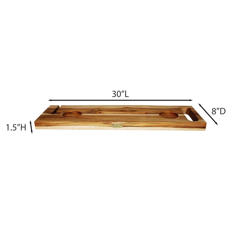 EcoDecors Eleganto 30" Live Edge Solid Teak Bath Caddy Tray