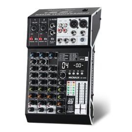 MICNAUX Audio Mixer 4 Channel Professional Sound Mixer Console with 99 DSP Effects, Small Mixing Board DJ Mixer w/USB, Bluetooth, 48V Power Supply, PAD Button for Recording Karaoke PA Drum Live Music