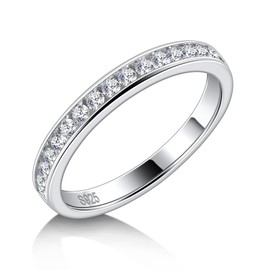 DMSF Moissanite Wedding Band 925 Sterling Silver Moissanite Eternity Rings D Color VVS1 Round Cut Channel Set Half Eternity Promise Anniversary Band Stackable Ring for Women Size 11