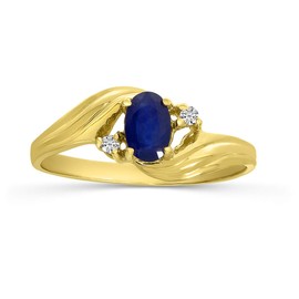 14k Yellow Gold Oval Sapphire And Diamond Ring (Size 5.5)