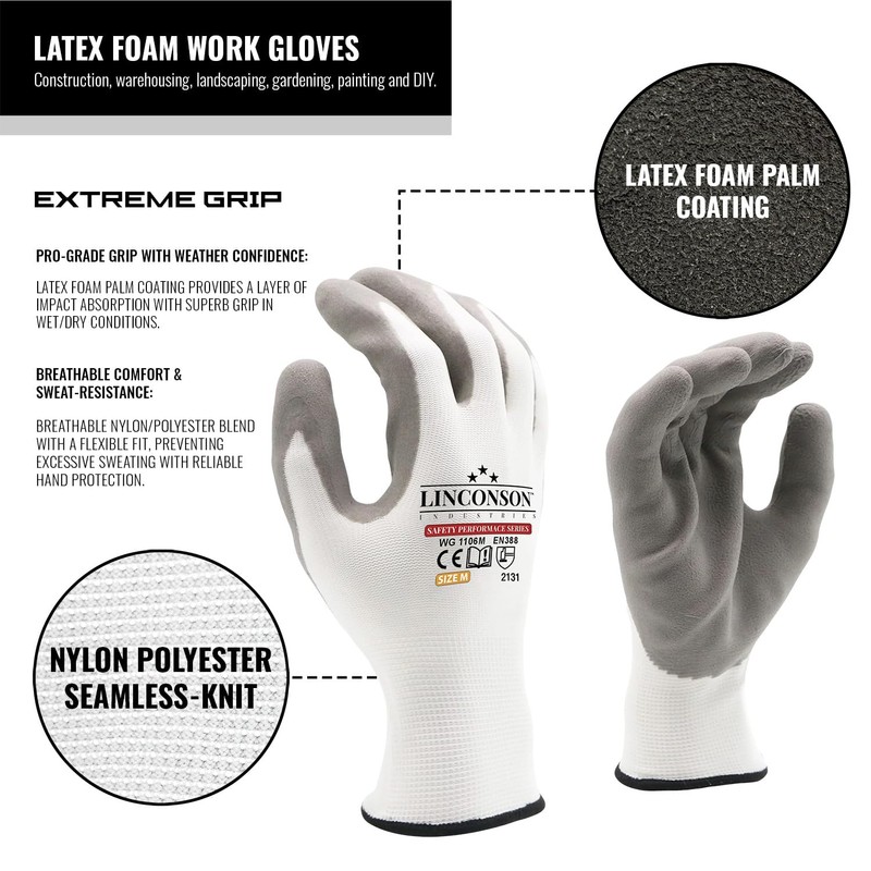 LINCONSON 12 Pack Safety Performance Series Construction Mechanics Work Gloves