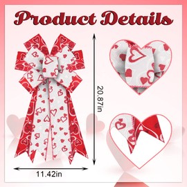Valentine's Day Wreath Bows Valentines Bows Red White Hearts Burlap Bows for Wreaths, Valentines Day Ribbon Bows Tree Topper Bows for Home Indoor Outdoor Decoration Wreath Ornament Supplies
