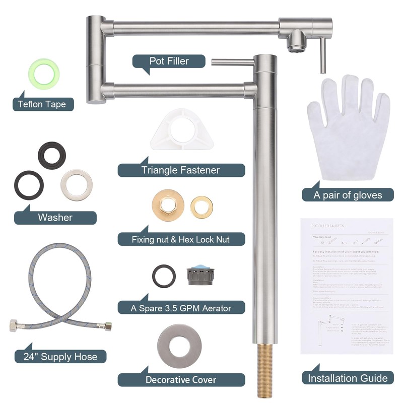 WOWOW Pot Filler Faucet Deck Mount Over Stove, Solid Brass