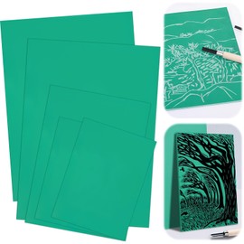 Hlimior Pack of 5 Soft Rubber Lino Printing Plates for Engraving, Green Flat Surface Linocut Set for Rubber Stamps, Crafts and Printing Projects (2A4+A5+2A6)
