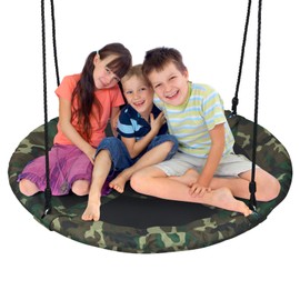 Costzon 40’’ Flying Saucer Tree Swing, Safe and Sturdy Swing for Children W/Easy Assembly, Adjustable Ropes, Ideal for Park Backyard, Playground, and Playroom (Camo Green)