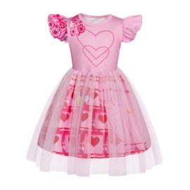 AmzBarley Descendants Costume Kids Girls The Rise of Red Dress Children Short Sleeve Hearts Dress up Holiday Performance Role Playing Clothes Pink 5-6 Years 120