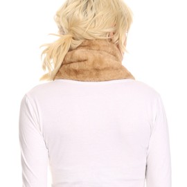 Sakkas 16113 - Kiy Loophole Faux Fur Long Soft Warm Comfortable Textured Bow Scarf - Khaki - OS