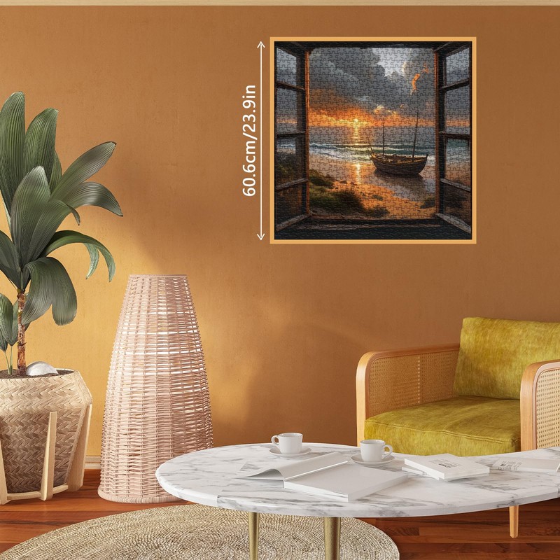 Beach Sunset Puzzles for Adults 1000 Pieces, 3D Window Art
