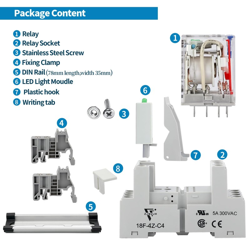 ZJWZJH 10Amp 24V Relay Din Rail Power Relay 8 Pin