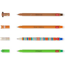LEGAMI - Set of 4 Gel Eraser Pens - Dino, Teddy Bear, Corgi, Lama - Ball End for Ink Removal - Black, Blue, Green, Red, Temperature Sensitive, Tip Diameter 0.7mm