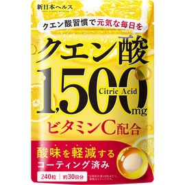 Citric Acid, 1,500 mg Vitamin C Tablets, Tooth Reducing Coating, Supplement, Made in Japan, GMP, Shin Japan Health, 240 Tablets, Approx. 30 Day Supply