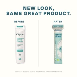 Cliganic Organic Cotton Rounds (300 Count) Makeup Remover Pads, Hypoallergenic, Lint-Free | 100% Pure Cotton (Packaging May Vary)