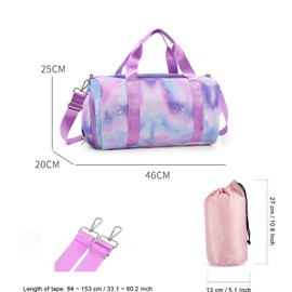 Teens Women Travel Bagwith Shoe Compartment & Wet Compartment Swimming Bag, Children's Girls Travel Bag for Gymnastics Swimming Cute Colourful Dance Bag Rainbow Pattern Sports Bag, Purple,