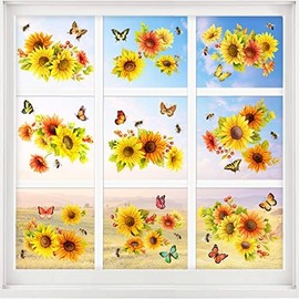Sunflower Static Window Clings Colorful Floral Window Stickers Wildflower Window Stickers Double-Sided Anti-Collision Glass Door Clings for Home Store Party Decorations