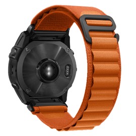 RoYiio Strap Compatible with Garmin Nylon Sports Strap for Fēnix/Enduro/Epix/Quatix/MARQ Series/Descent Series/D2 Series/Tactix Strap, Soft, Breathable, Watch Strap, QuickFit, 22 mm, Orange