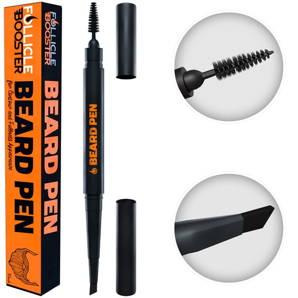 Beard Pen Filler - Dark Brown 1 Pack - Barber Styling Pencil with Brush - Waterproof Proof, Sweat Proof, Long Lasting Solution, Natural Finish - Cover Facial Hair and Scalp Patches Like a Pro