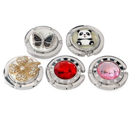 5PCS Different Pattern Foldable Handbag Hook Folding Section Storage Handbag Hook Hanger Holder Under Tables Fashion Foldable bag hook Mixed Set