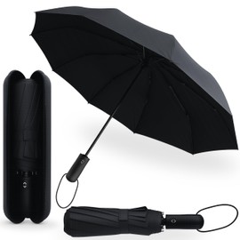 drytogo Storm Proof Umbrella with Travel Case I Pocket Umbrella Large Diameter 105 cm I Umbrella Automatic Open and Close I Pocket Umbrella Windproof for 2 People I For Men and Women I, black
