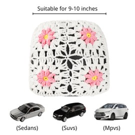 CSWCS Crochet Seat Headrest Cover, Car Seat Pillow Protector, Cute Daisy Car Accessories for Women, Universal Seat Cover Boho Car Decor Fit Sedans,SUVs,Trucks-2 Packs (White-Pink Daisy)