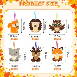 Smdbzda 12 Stück Herbst Tier Bastelsets für Kinder, Filz Herbst Basteln Kindern Herbstdeko, Bastelset Herbst Kinder mit Moosgummi Aufkleber, für Jungen Mädchen Herbstszeit Thanksgiving Geburtstag