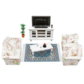 SAMCAMI Wooden Dollhouse Furniture Set - 1 12 Scale Miniature Dollhouse Living Room Set (16 Pieces), Couch, TV Cabinet, Coffee Table and Other Dollhouse Accessories (Red)