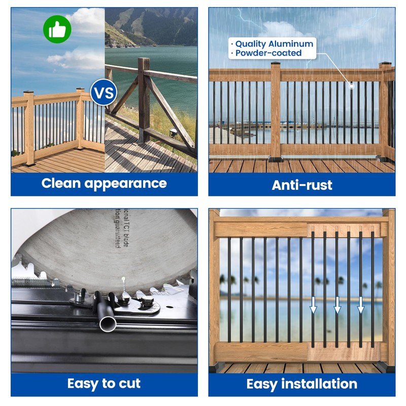 Muzata 50Pack 32" Aluminum Deck Balusters Round Black Deck Railing