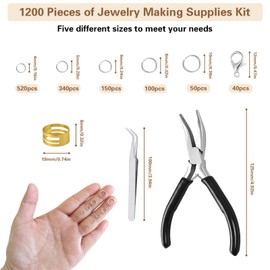 YIMETOP 1200 Stück Biegeringe zur Schmuckherstellung, Biegeringe und Halskettenverschlüsse mit Biegeringzange, Werkzeug für die DIY-Schmuckherstellung und Halskettenreparatur