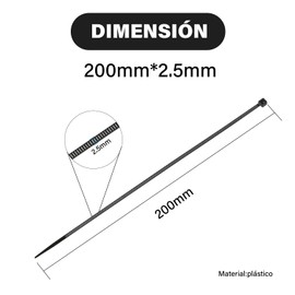 FUMETAX 100 PCS Negro Bridas Plastico Grandes, 200mm x 2.5mm, 8KG Sujeta Cables Nailon Fuerte Cintillos de Plástico Resistente Cables Organizador para Hogar Oficina Taller