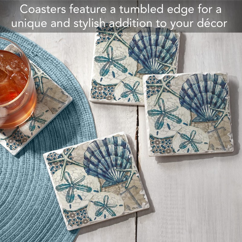 Thirstystone Tide Pool Shells 4-Pack Tumbled Tile Stone Coasters with