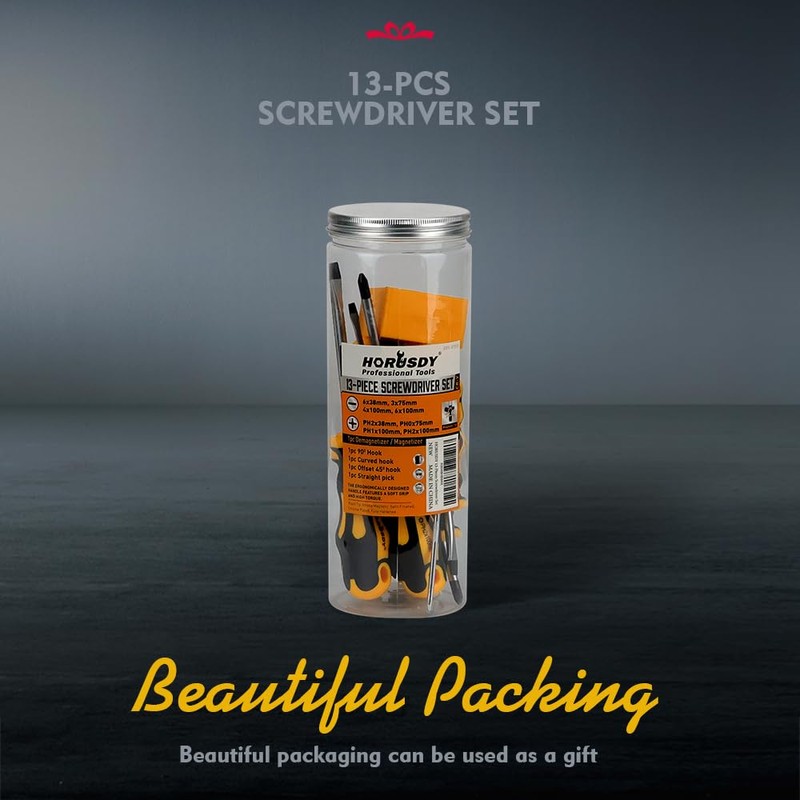 13-Pieces Screwdriver Set, Magnetic 4 Phillips and 4 Flat Head