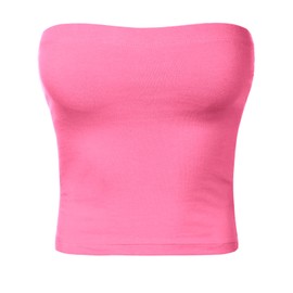 Women's Shapewear Tube Tops Strapless Ruched Built-in Shelf Bra Casual Candy M