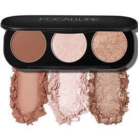 FOCALLURE Paleta de rubor e iluminador, polvo de maquillaje 3 en 1, rubor mate libre de crueldad, iluminadores brillantes para un aspecto brillante, #